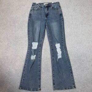 Almost‎ Famous 90s Fit Flare Jeans Juniors 3 NWT Blue Distressed High Rise